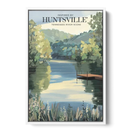 Huntsville Tennessee River Serenity - White Framed Canvas Wall Art - Front