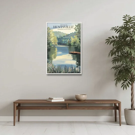 Huntsville Tennessee River Serenity - White Framed Canvas Wall Art - Coffee Table - 24x36