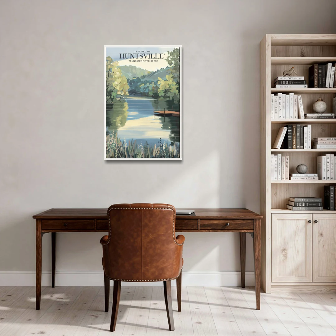 Huntsville Tennessee River Serenity - White Framed Canvas Wall Art - Office - 24x36