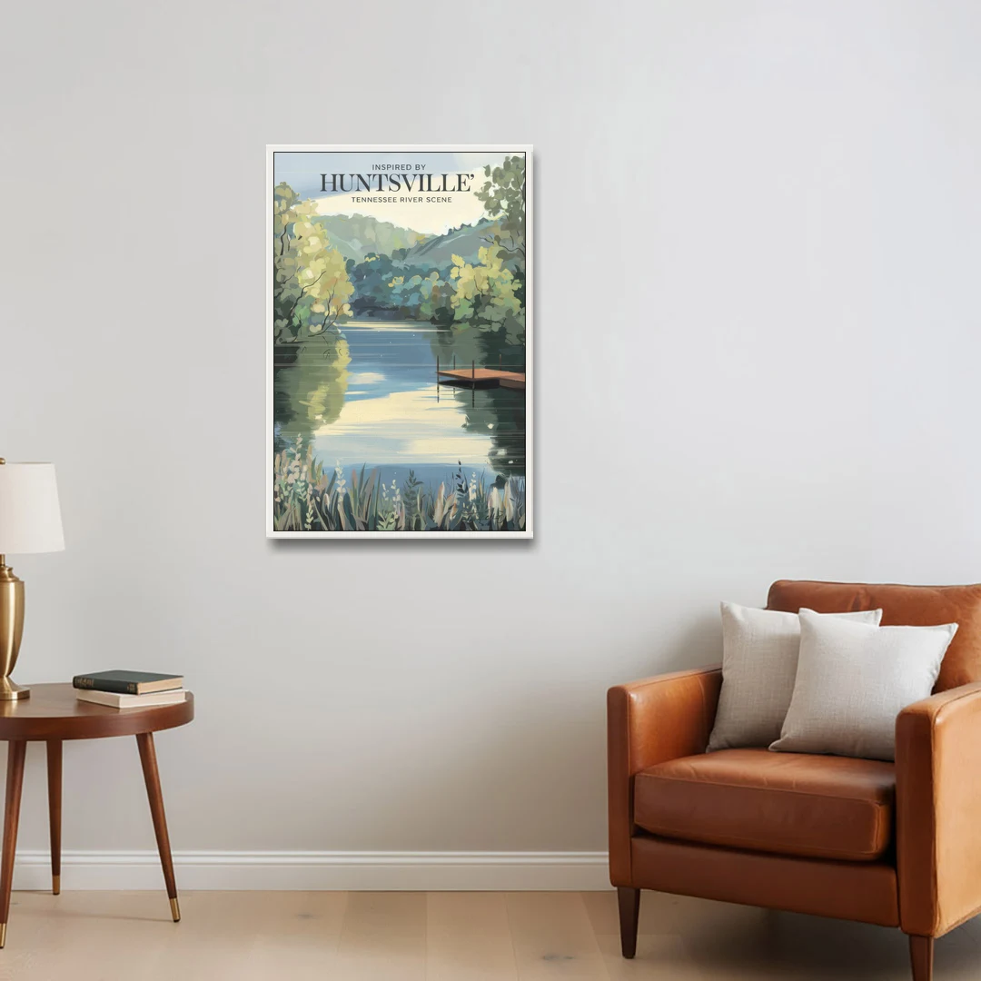 Huntsville Tennessee River Serenity - White Framed Canvas Wall Art - Sofa - 24x36