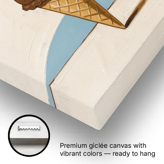 Ice Cream Cone Painting with a Cherry on Top - Canvas Wall Art - Gallery Wrap Corner