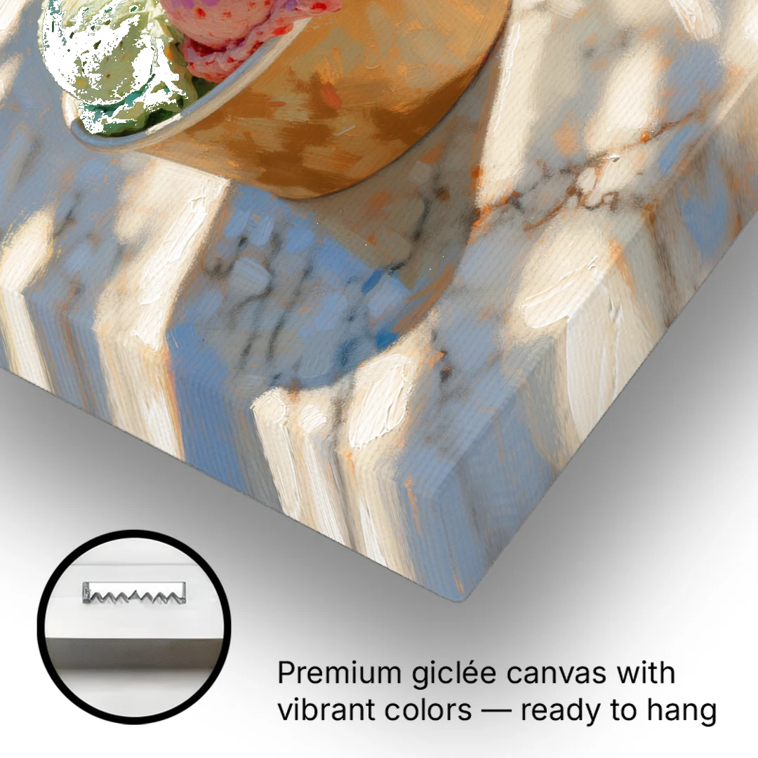 Ice Cream Painting Gelato Cup in Summer Shade - Canvas Wall Art - Gallery Wrap Corner
