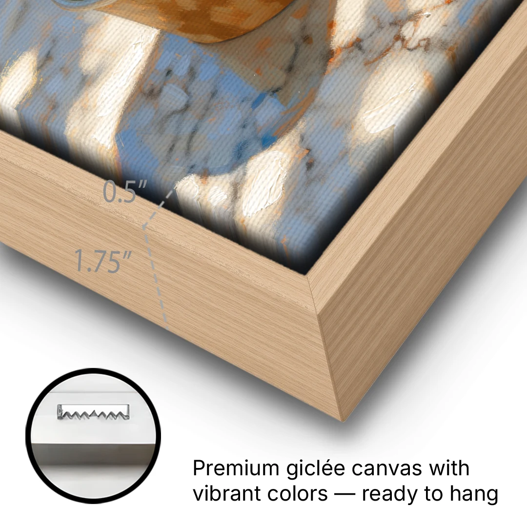 Ice Cream Painting Gelato Cup in Summer Shade - Oak Framed Canvas Wall Art - Gallery Wrap Corner