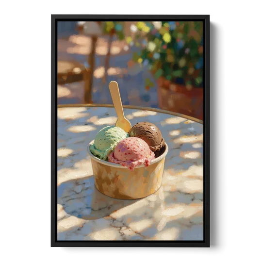 Ice Cream Painting Gelato Cup in Summer Shade - Black Framed Canvas Wall Art - Front