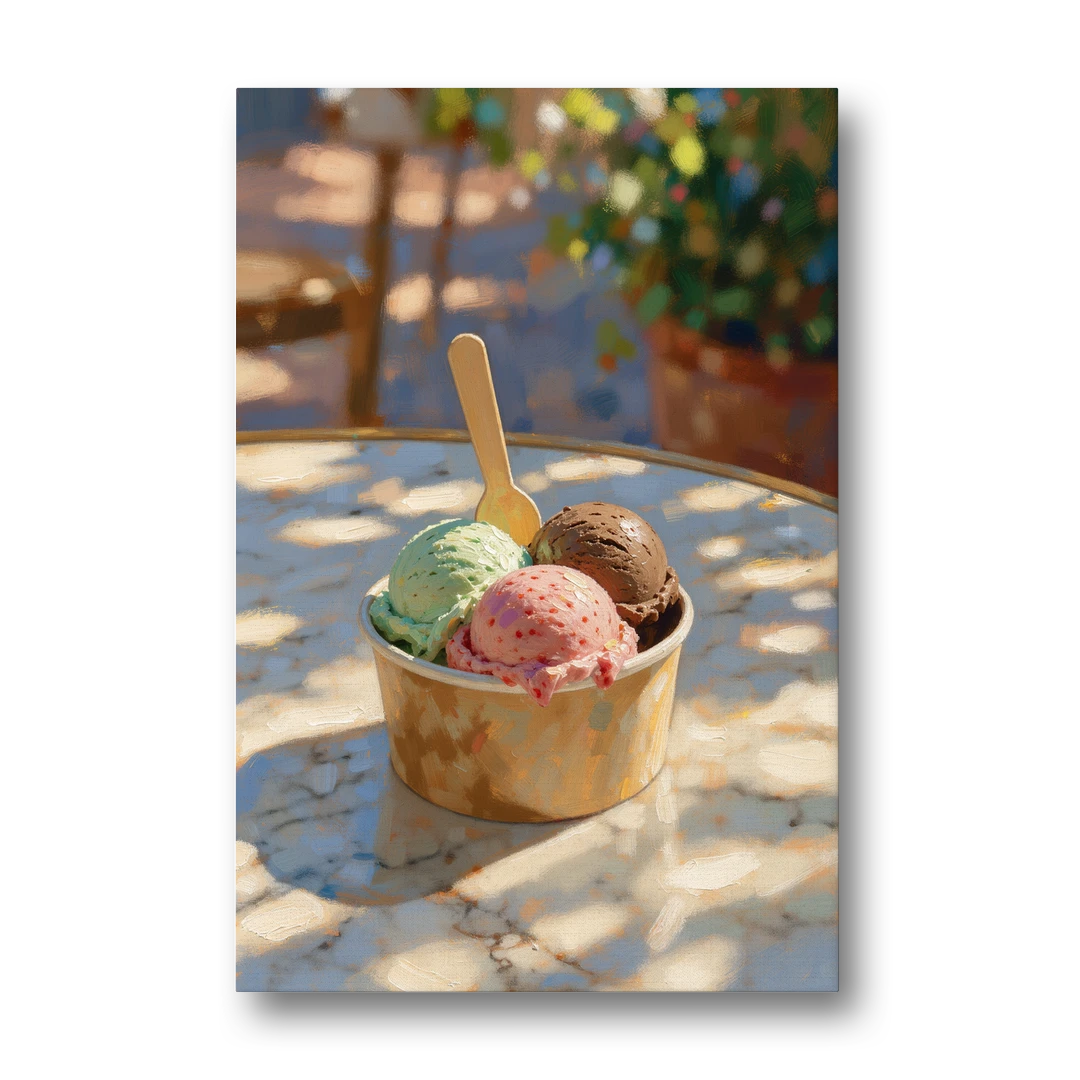 Ice Cream Painting Gelato Cup in Summer Shade - Canvas Wall Art - Front