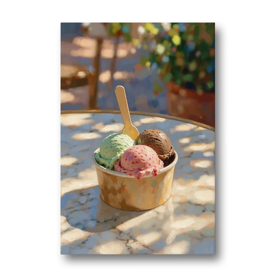 Ice Cream Painting Gelato Cup in Summer Shade - Canvas Wall Art - Front