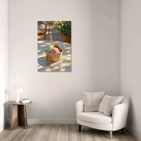 Ice Cream Painting Gelato Cup in Summer Shade - Canvas Wall Art - Sofa - 24x36