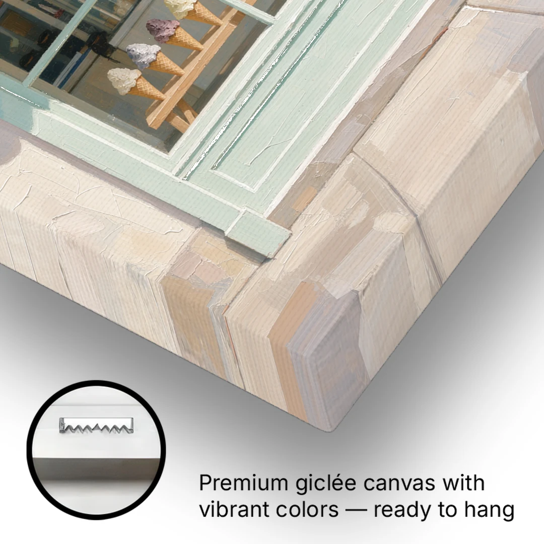 Ice Cream Shop Decor of a Striped Awning Window - Canvas Wall Art - Gallery Wrap Corner