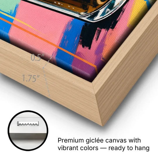 Modern Iced Coffee with a Striped Straw - Oak Framed Canvas Wall Art - Gallery Wrap Corner