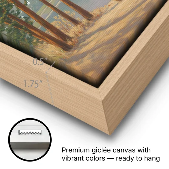 Iconic Big Bear Lake View - Oak Framed Canvas Wall Art - Gallery Wrap Corner