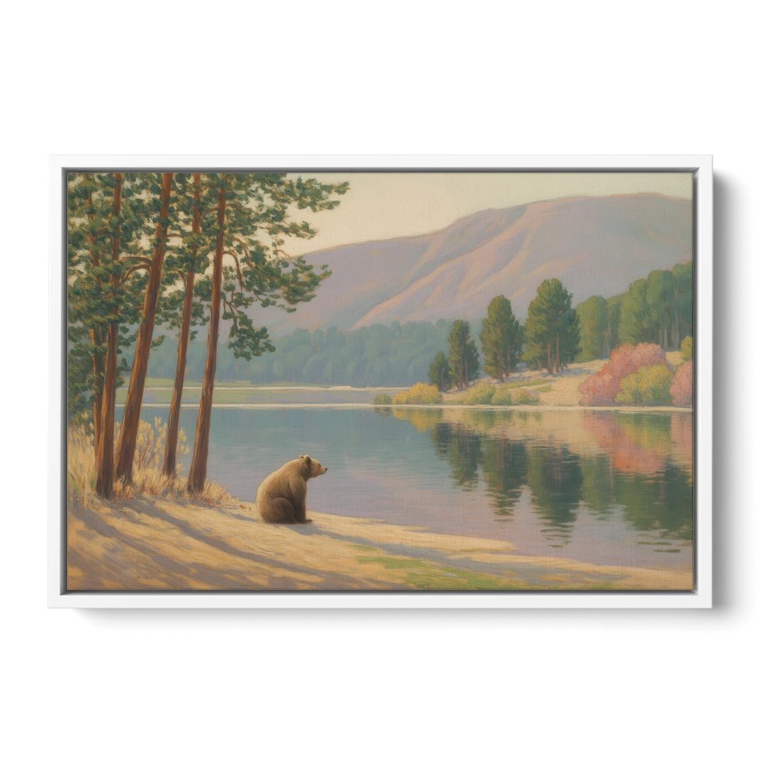Iconic Big Bear Lake View - White Framed Canvas Wall Art - Front