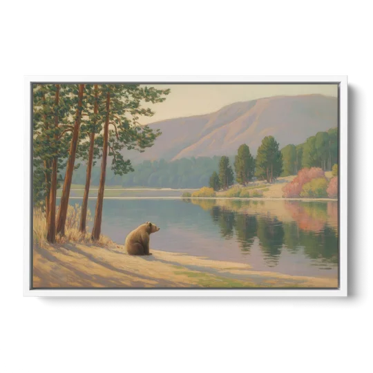 Iconic Big Bear Lake View - White Framed Canvas Wall Art - Front