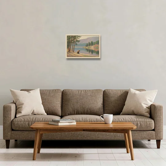 Iconic Big Bear Lake View - Oak Framed Canvas Wall Art - Sofa - 18x12