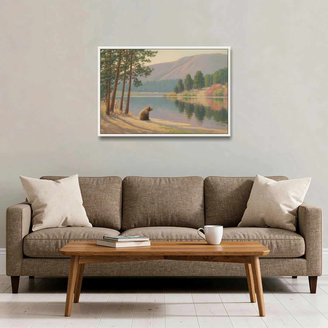 Iconic Big Bear Lake View - White Framed Canvas Wall Art - Sofa - 36x24
