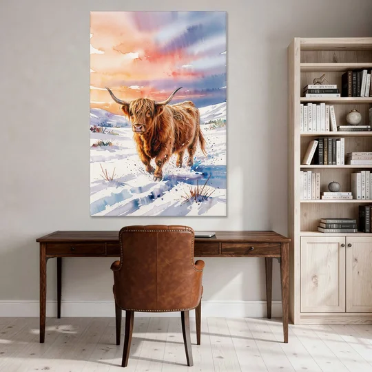 Iconic Highland Cow in Snow - Canvas Wall Art - Office - 40x60