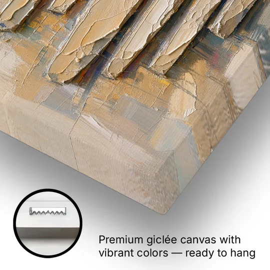 Impasto Abstract Painting of Stacked Limestone Plates - Canvas Wall Art - Gallery Wrap Corner