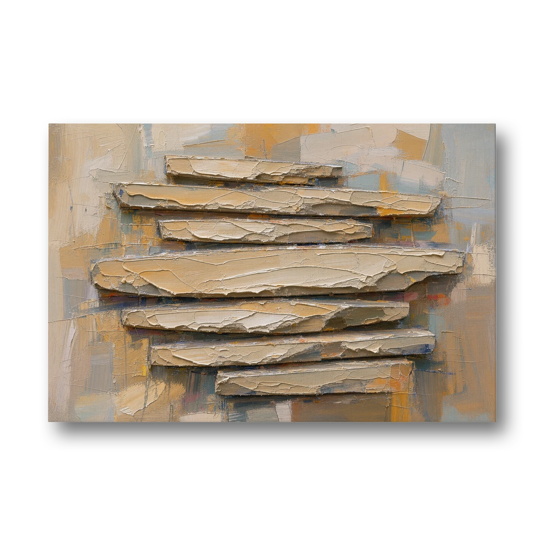 Impasto Abstract Painting of Stacked Limestone Plates - Canvas Wall Art - Front
