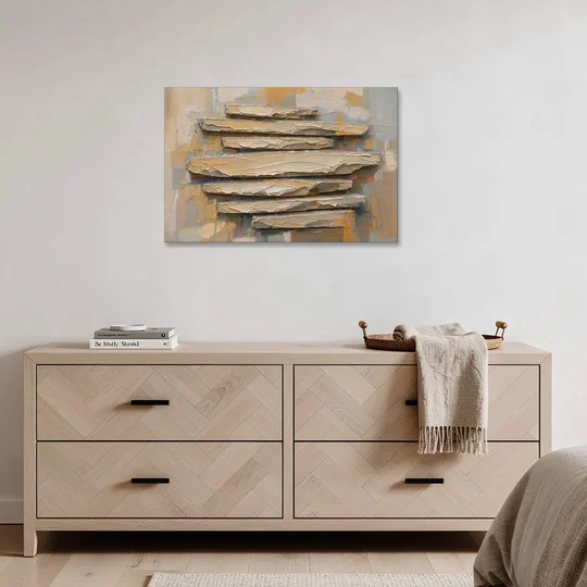 Impasto Abstract Painting of Stacked Limestone Plates - Canvas Wall Art - Coffee Table - 36x24