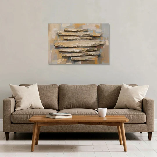 Impasto Abstract Painting of Stacked Limestone Plates - Canvas Wall Art - Sofa - 36x24