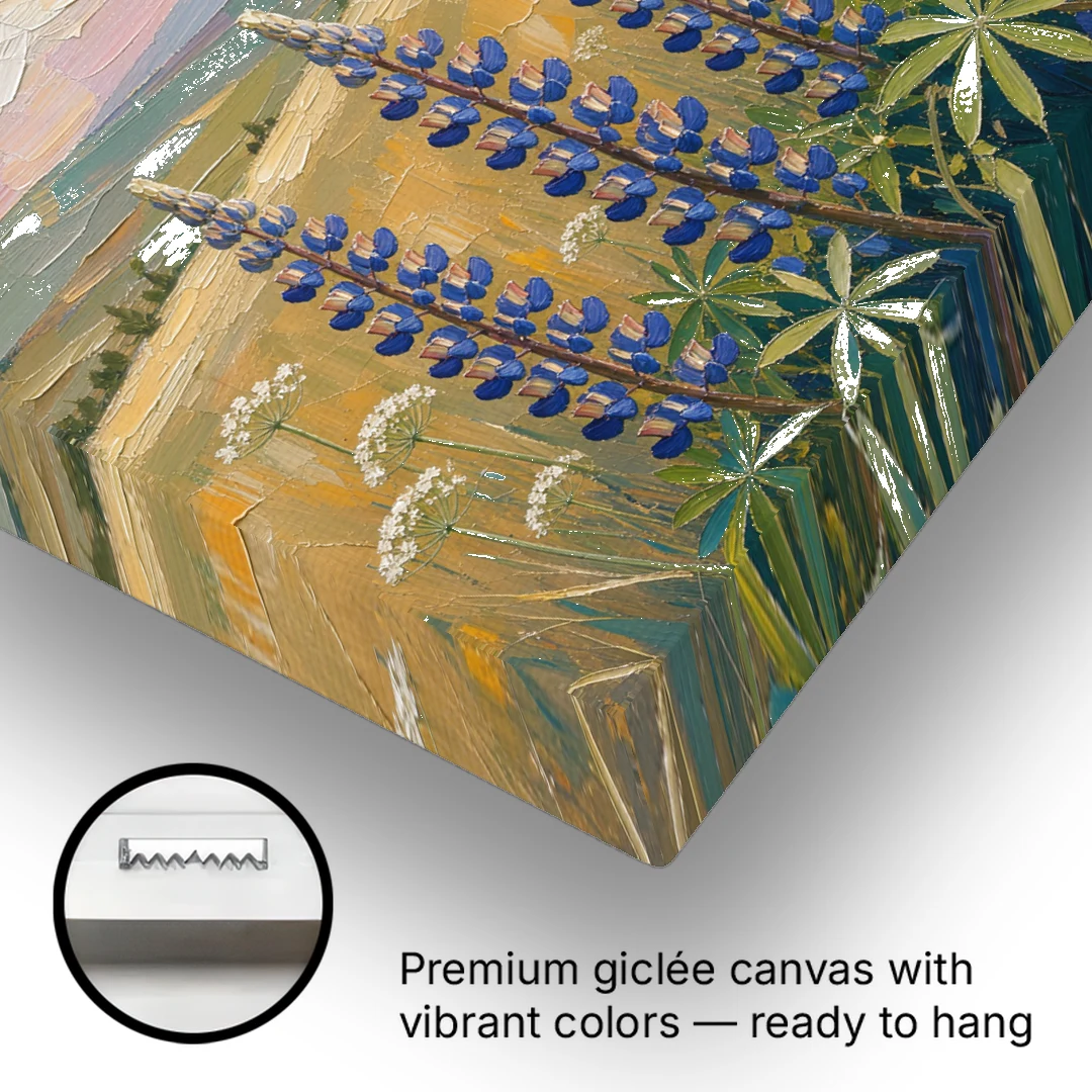 Impasto Flower Painting of Blue Lupines - Canvas Wall Art - Gallery Wrap Corner