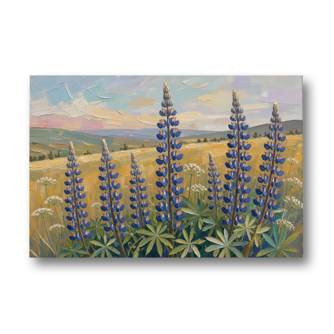 Impasto Flower Painting of Blue Lupines - Canvas Wall Art - Front