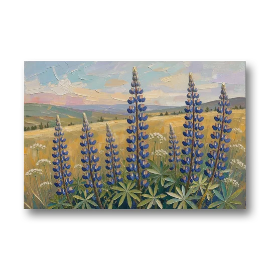 Impasto Flower Painting of Blue Lupines - Canvas Wall Art - Front