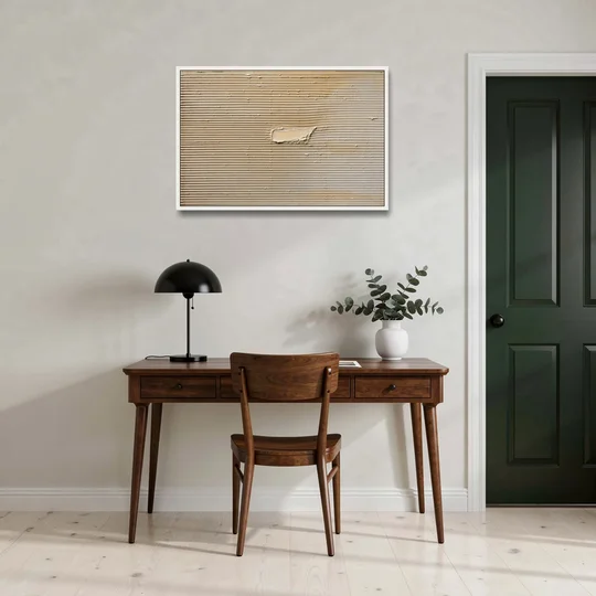 Impasto Wall Art of Combed Plaster Ridges - White Framed Canvas Wall Art - Office - 36x24