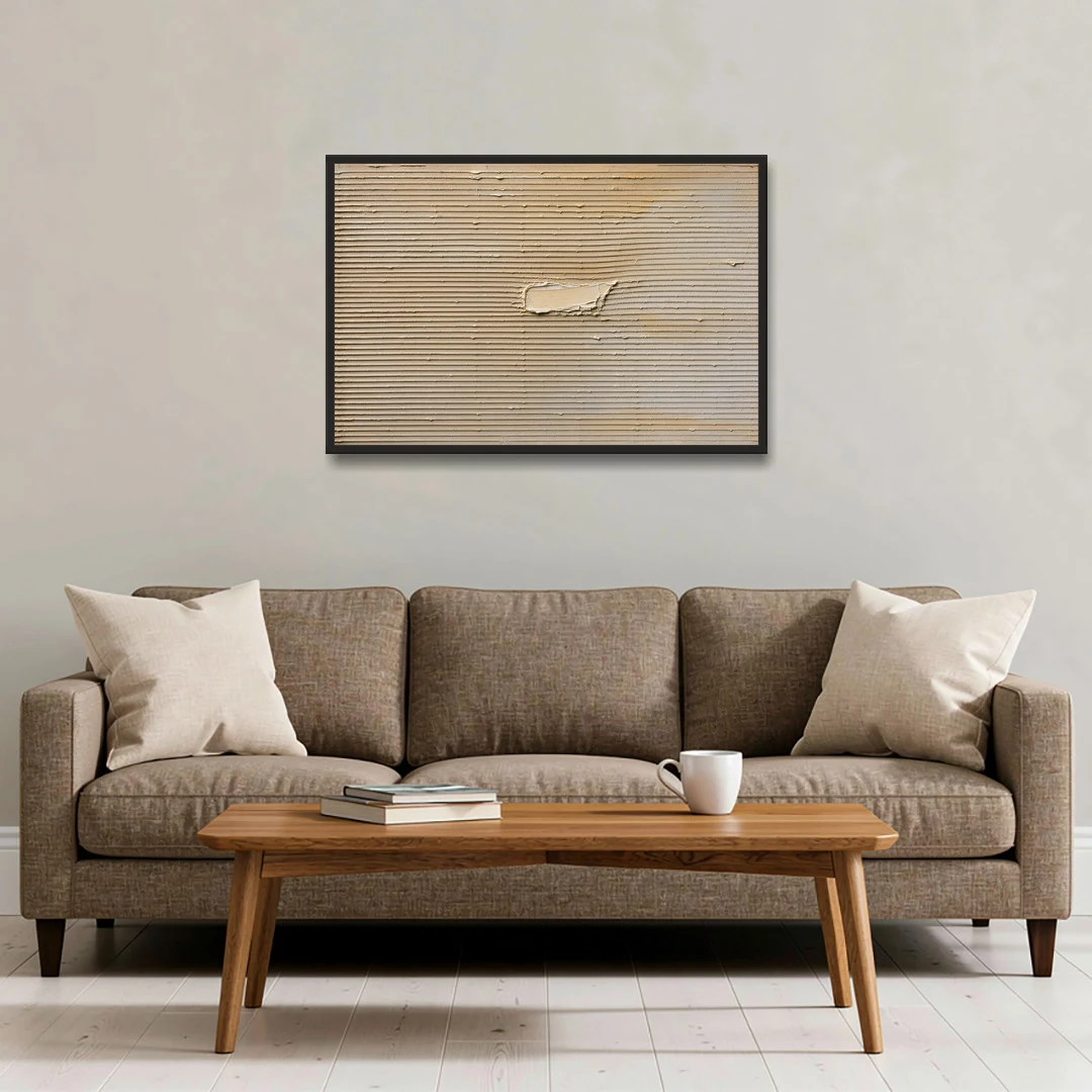 Impasto Wall Art of Combed Plaster Ridges - Black Framed Canvas Wall Art - Sofa - 36x24