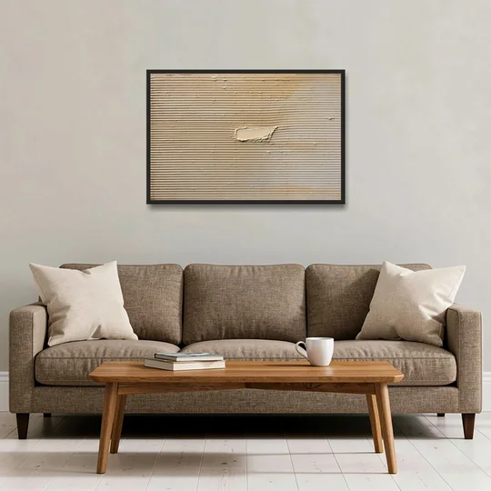 Impasto Wall Art of Combed Plaster Ridges - Black Framed Canvas Wall Art - Sofa - 36x24
