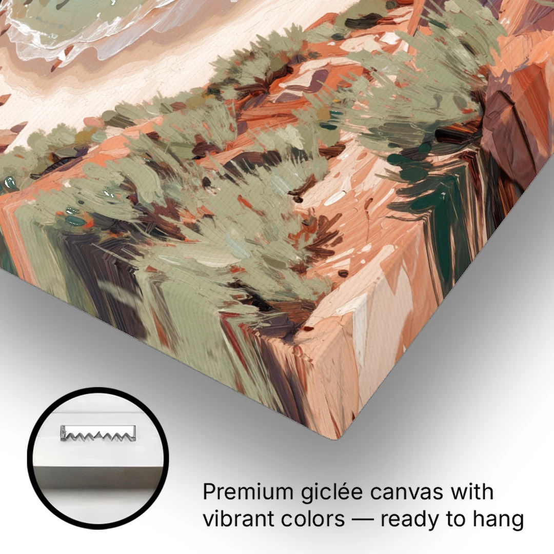 Impressionist Beach Painting of a Clifftop Cove - Canvas Wall Art - Gallery Wrap Corner