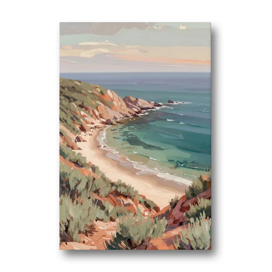 Impressionist Beach Painting of a Clifftop Cove - Canvas Wall Art - Front