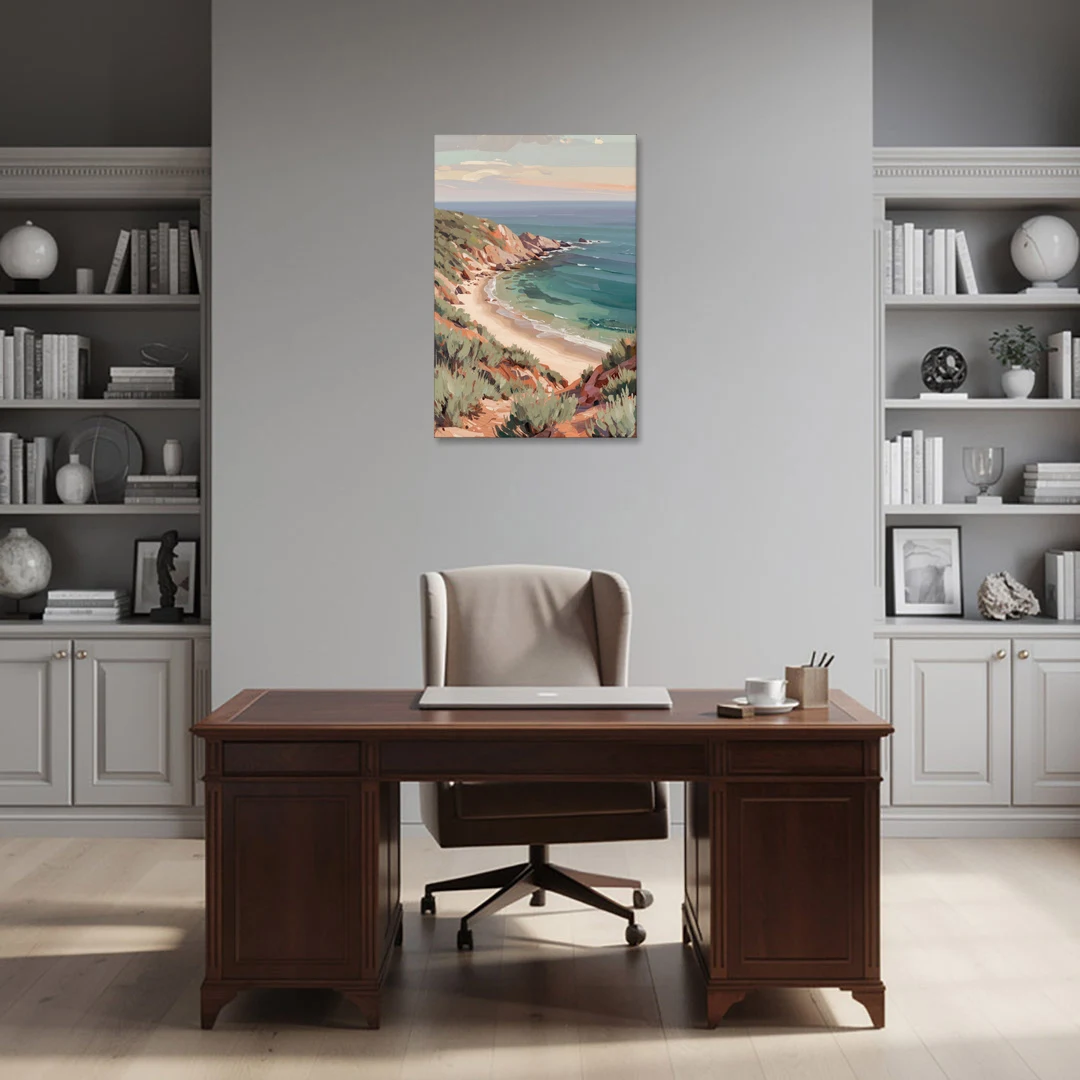 Impressionist Beach Painting of a Clifftop Cove - Canvas Wall Art - Office - 24x36