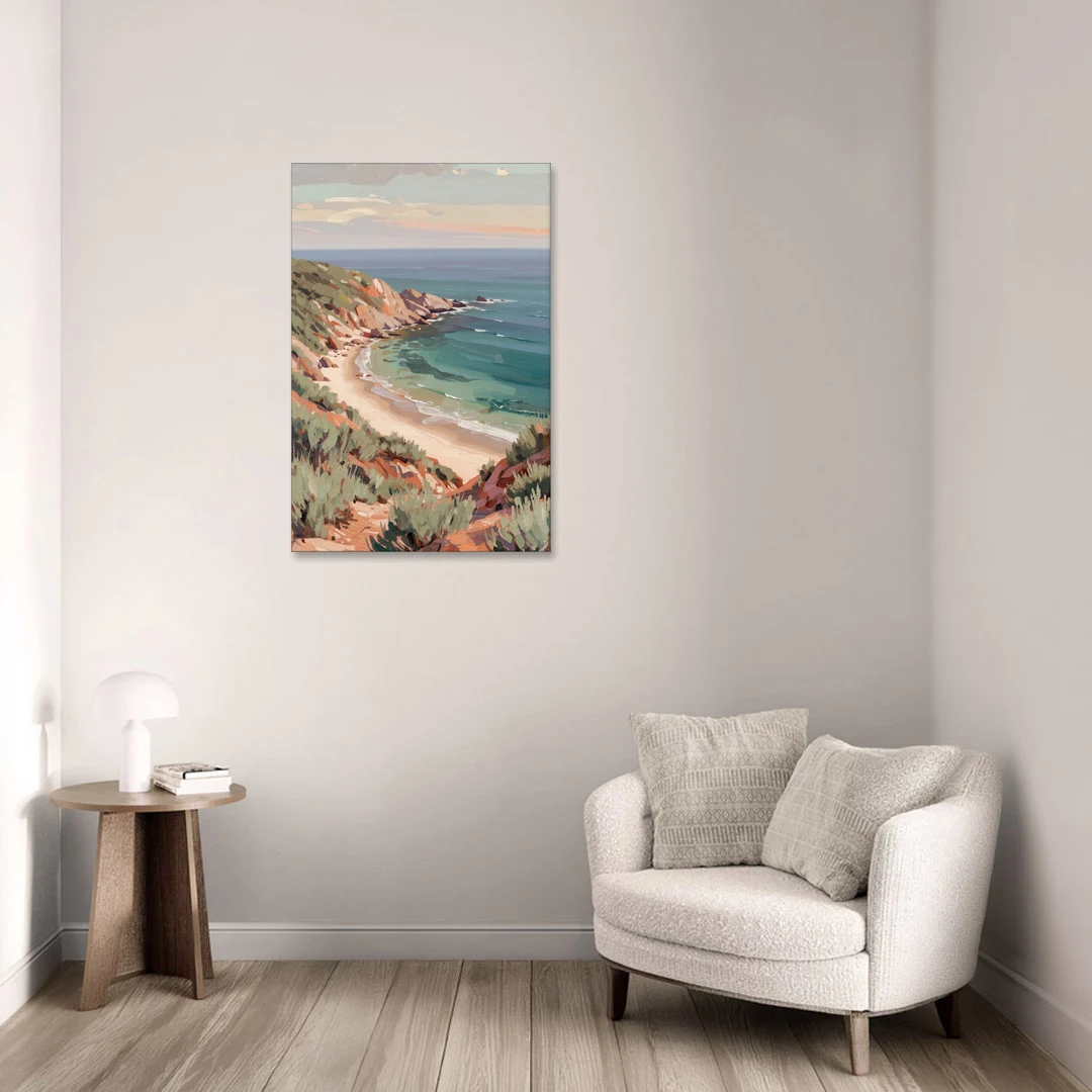 Impressionist Beach Painting of a Clifftop Cove - Canvas Wall Art - Sofa - 24x36