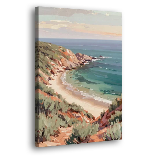 Impressionist Beach Painting of a Clifftop Cove - Canvas Wall Art - Side