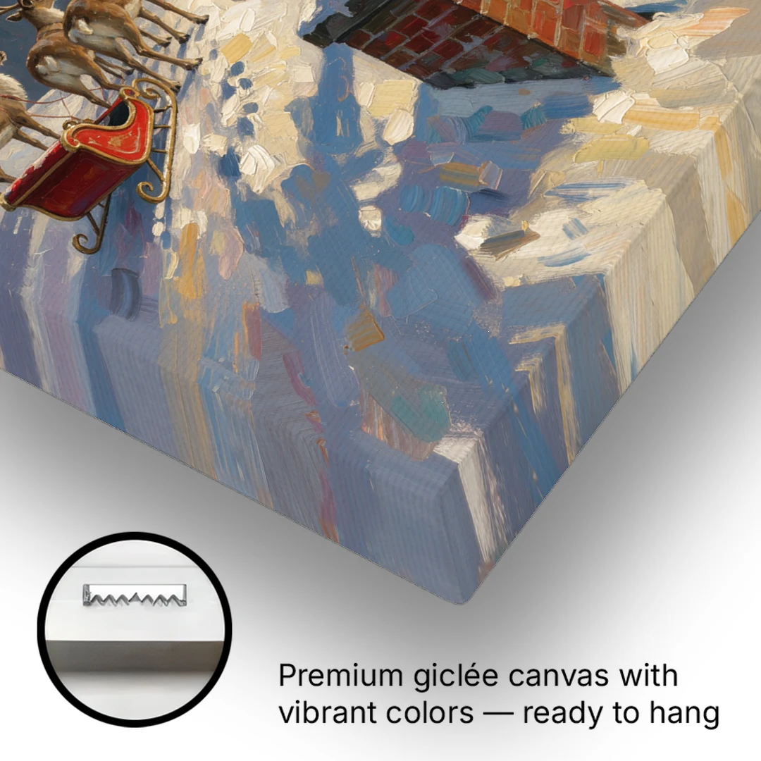 Impressionist Christmas Painting of Santa on the Rooftop - Canvas Wall Art - Gallery Wrap Corner