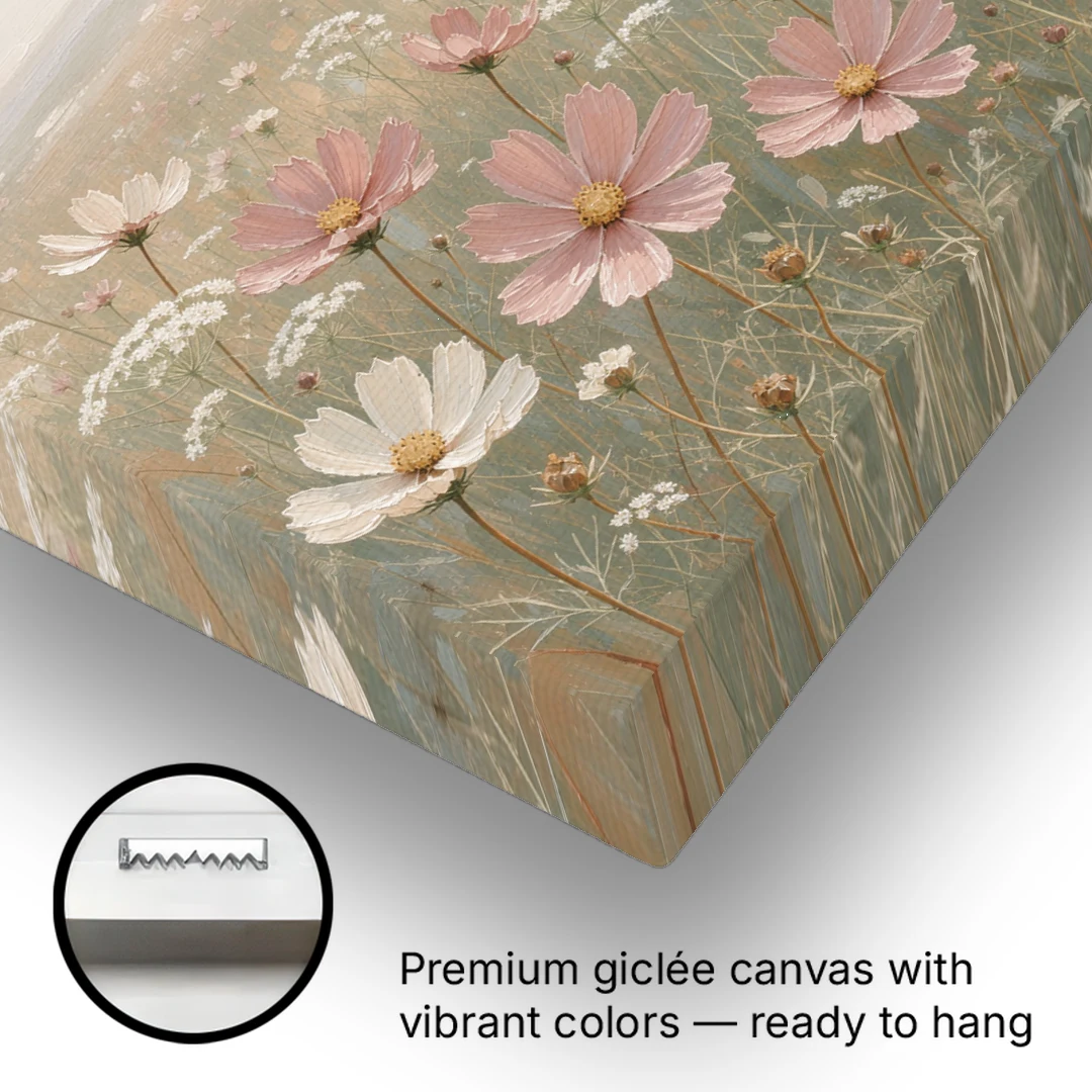 Impressionist Flower Painting of a Cosmos Meadow - Canvas Wall Art - Gallery Wrap Corner