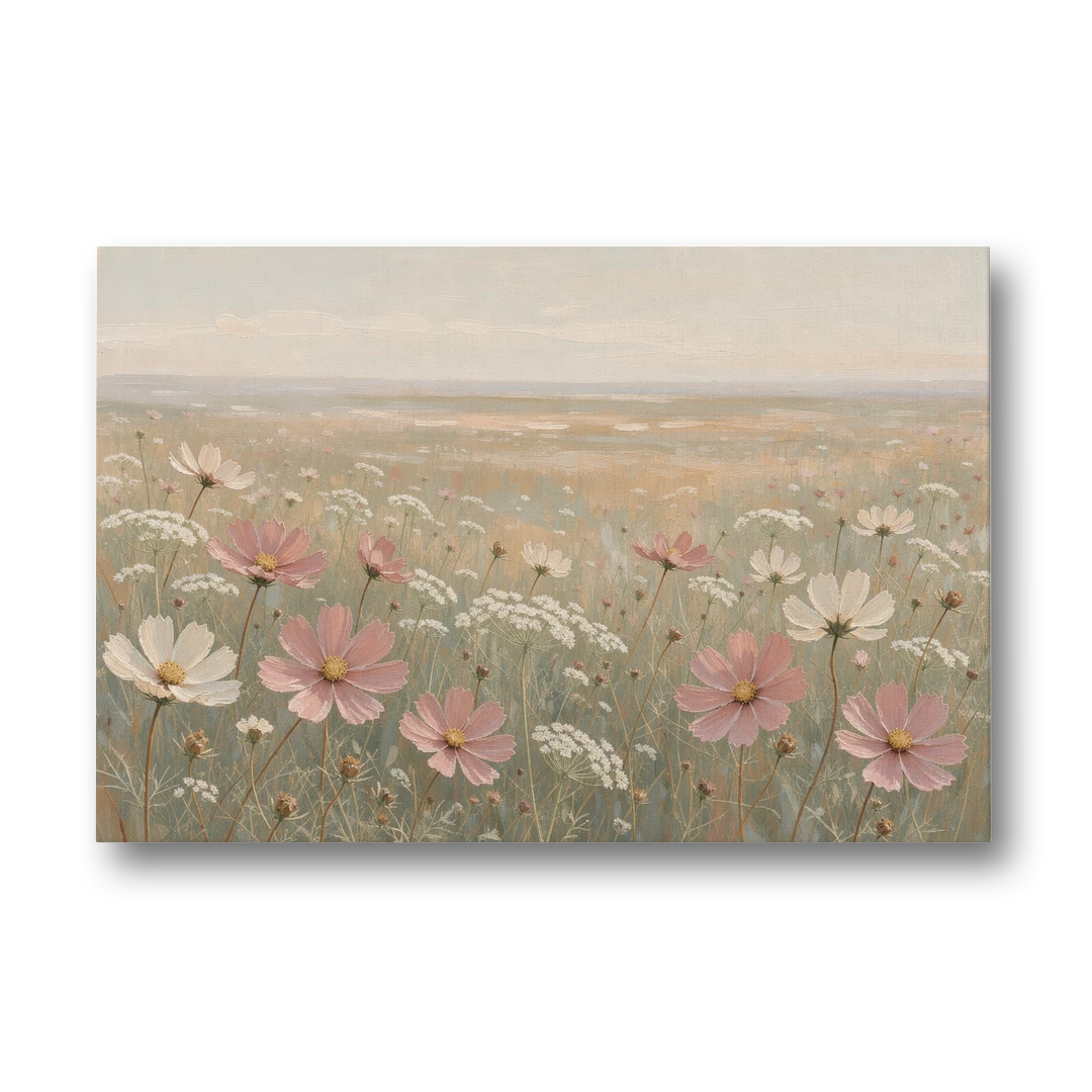 Impressionist Flower Painting of a Cosmos Meadow - Canvas Wall Art - Front