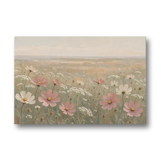 Impressionist Flower Painting of a Cosmos Meadow - Canvas Wall Art - Front