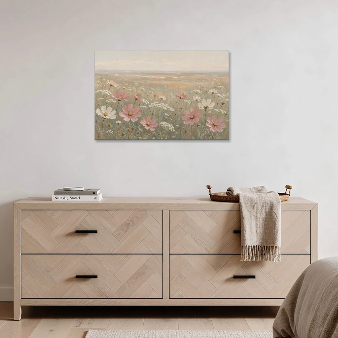 Impressionist Flower Painting of a Cosmos Meadow - Canvas Wall Art - Coffee Table - 36x24