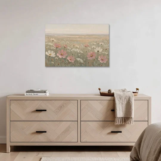Impressionist Flower Painting of a Cosmos Meadow - Canvas Wall Art - Coffee Table - 36x24