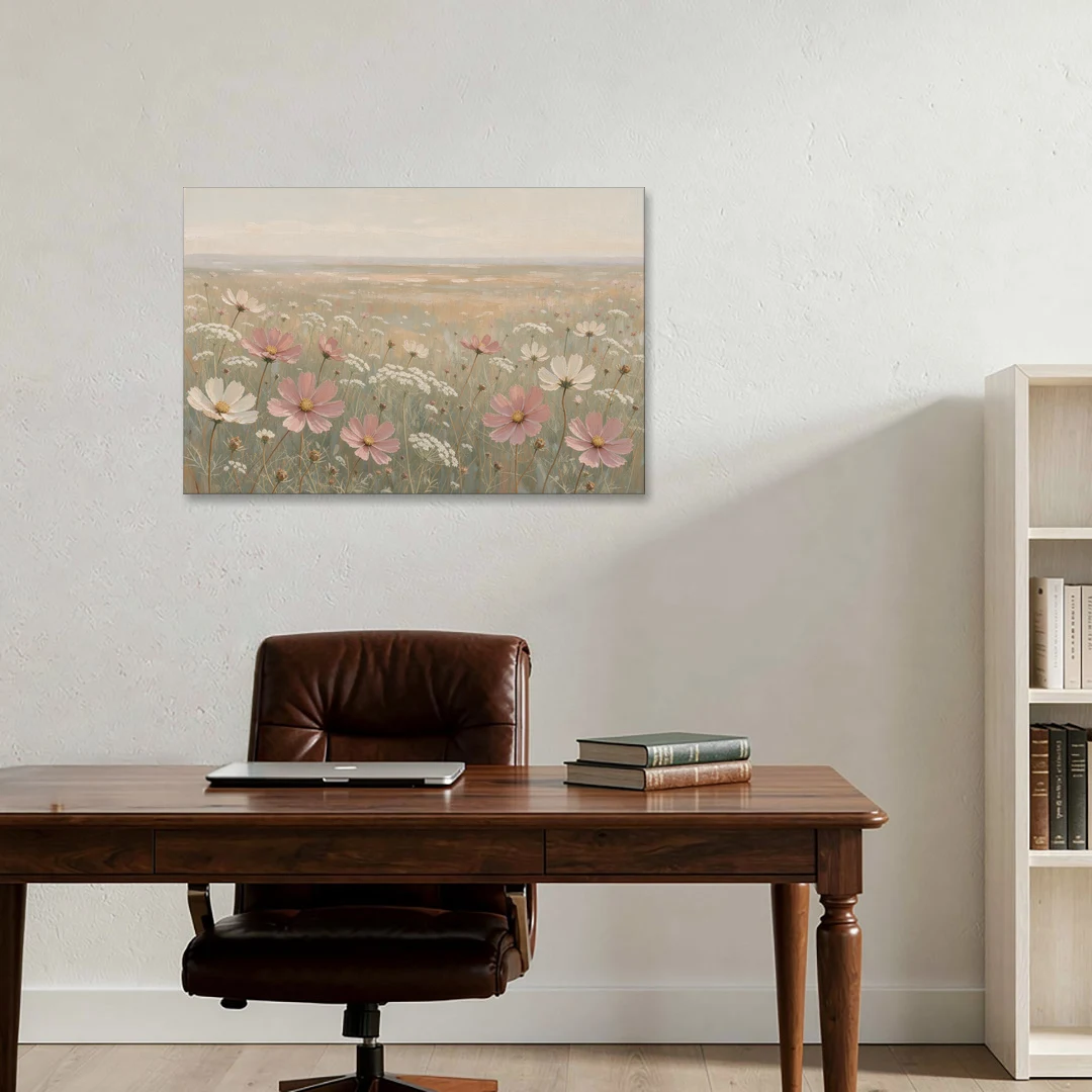 Impressionist Flower Painting of a Cosmos Meadow - Canvas Wall Art - Office - 36x24