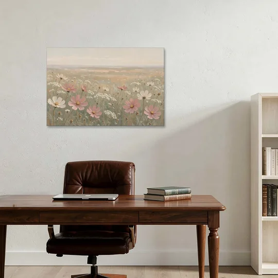 Impressionist Flower Painting of a Cosmos Meadow - Canvas Wall Art - Office - 36x24