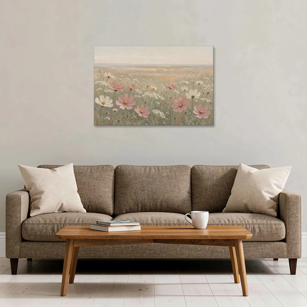 Impressionist Flower Painting of a Cosmos Meadow - Canvas Wall Art - Sofa - 36x24