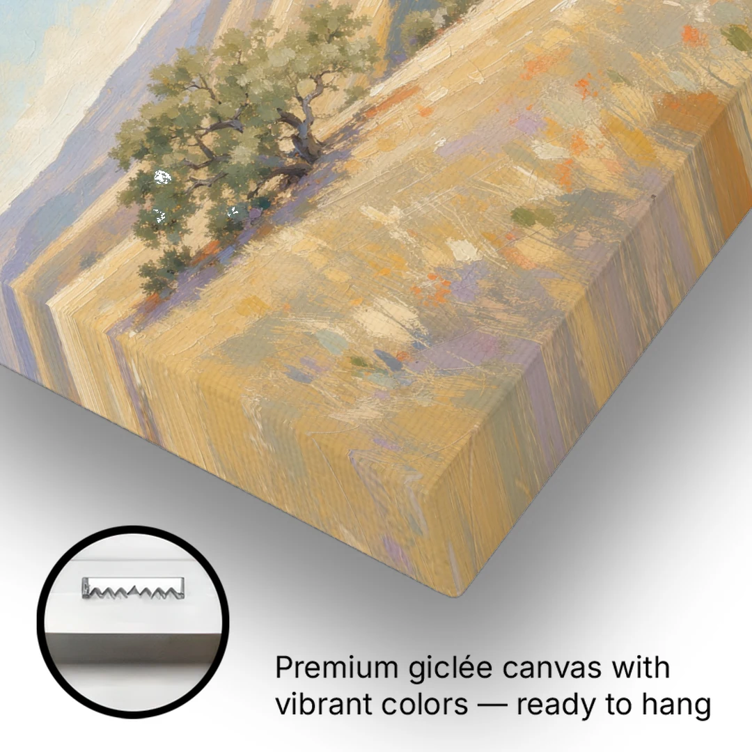 Impressionist Landscape Painting with Golden Oak Hills - Canvas Wall Art - Gallery Wrap Corner