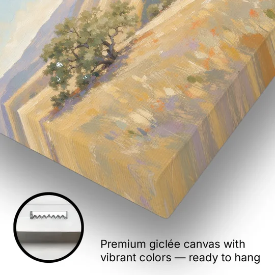 Impressionist Landscape Painting with Golden Oak Hills - Canvas Wall Art - Gallery Wrap Corner