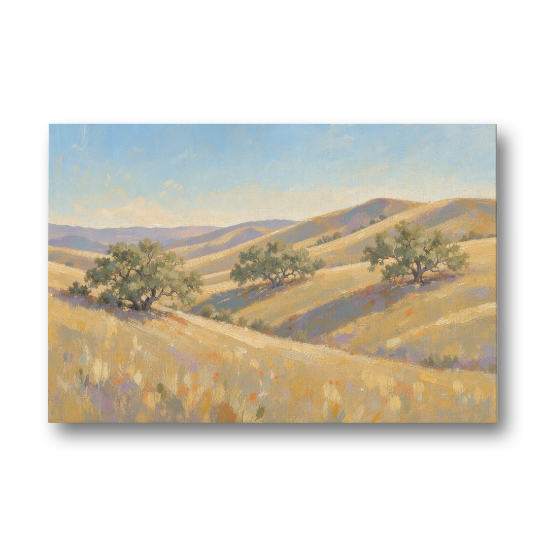 Impressionist Landscape Painting with Golden Oak Hills - Canvas Wall Art - Front