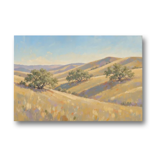 Impressionist Landscape Painting with Golden Oak Hills - Canvas Wall Art - Front