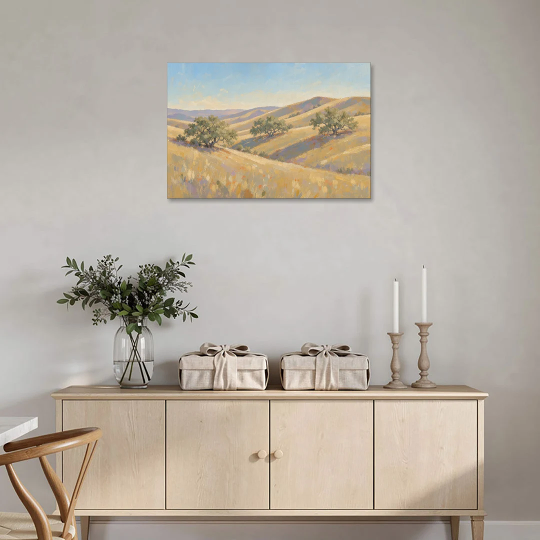 Impressionist Landscape Painting with Golden Oak Hills - Canvas Wall Art - Coffee Table - 36x24