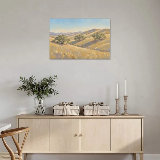 Impressionist Landscape Painting with Golden Oak Hills - Canvas Wall Art - Coffee Table - 36x24