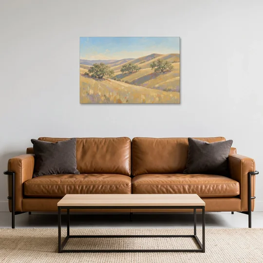 Impressionist Landscape Painting with Golden Oak Hills - Canvas Wall Art - Sofa - 36x24